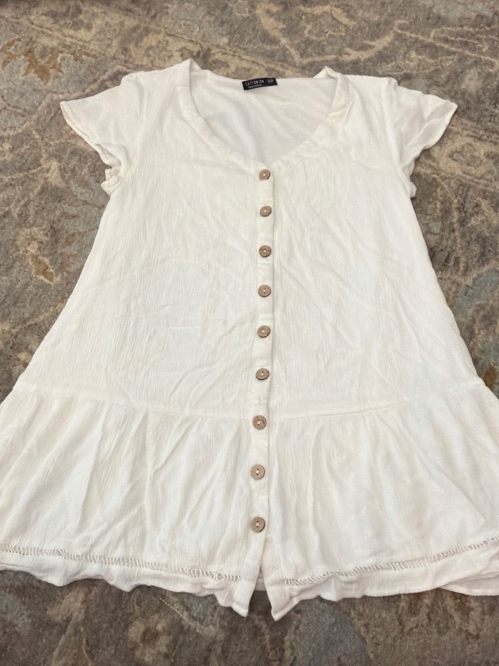 Cotton On White Button-Front Ruffle Hem Women's Top